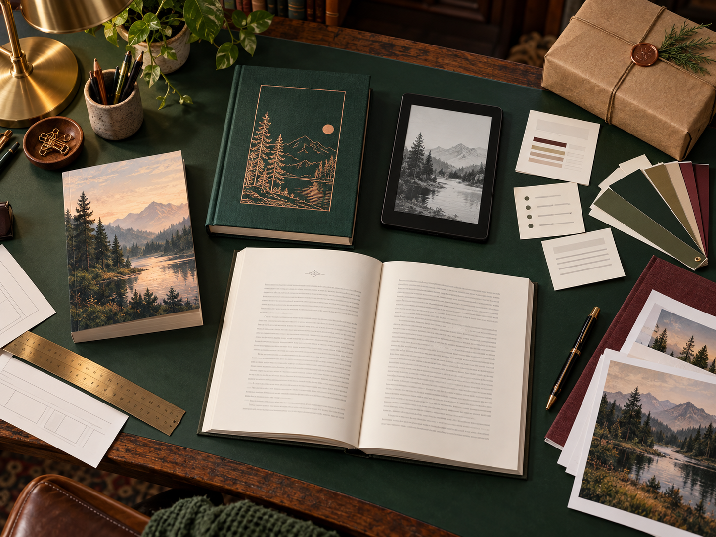 Professionally prepared book formats presented in a publishing studio